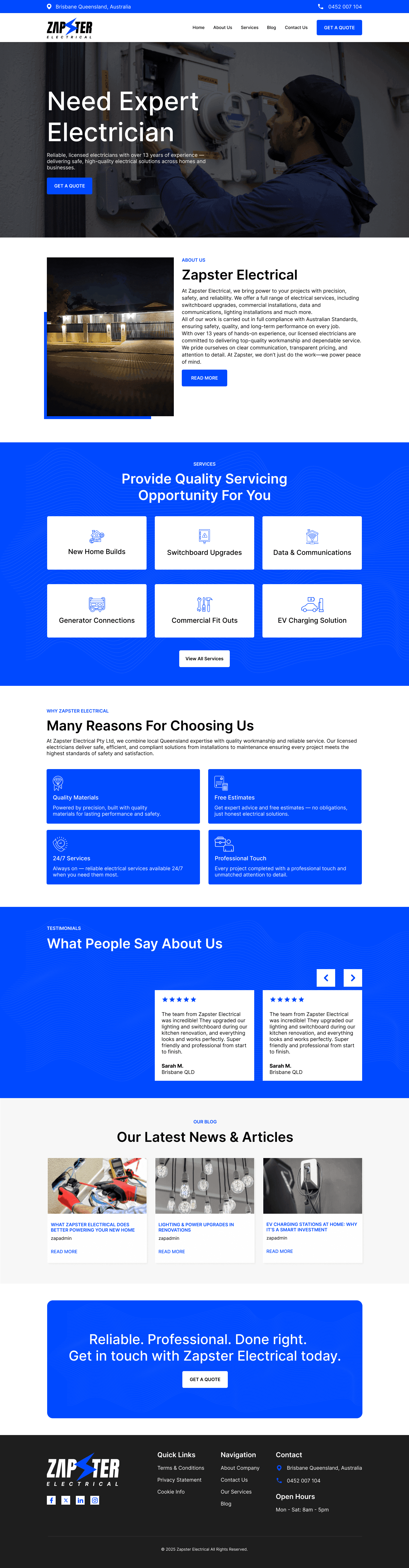 Zapster Electrical Full website screenshot